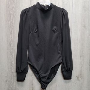 Fashion Nova Black ladies Abbie Chiffon  long sleeve bodysuit NWT [11]